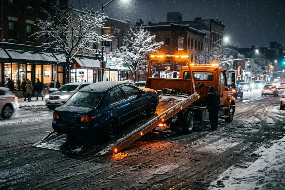 Погрузка автомобиля на эвакуатор (иллюстрация)