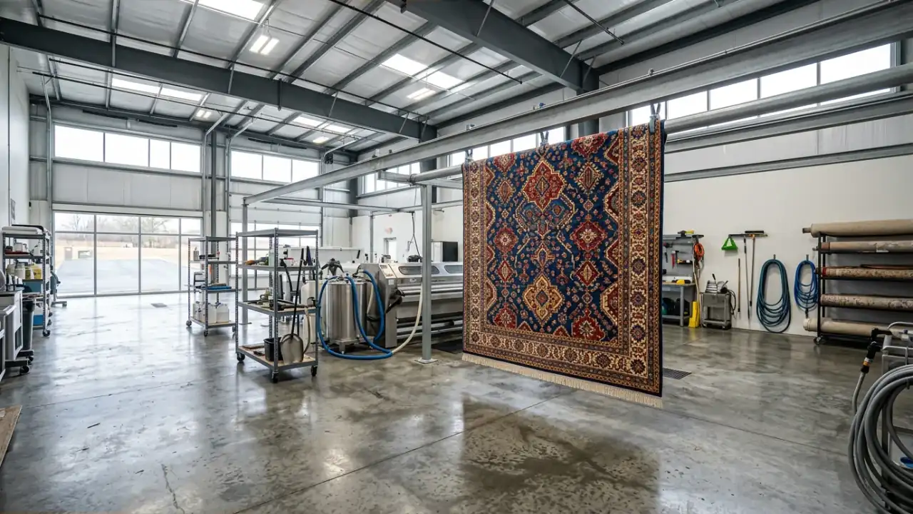 Чистый ковёр на сушке в светлом помещении (иллюстрация)